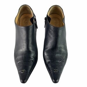 CHANEL Black Leather CC Ankle Women Booties Made in Italy Marked as 40.5-10.5US